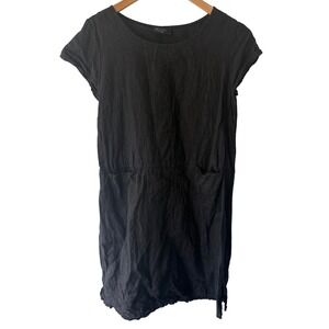 Avolto Black 100% Linen Shift Dress Made in Italy Short Sleeve Pocketed Tunic